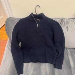 Quince Deep Blue Ribbed Zip Sweater (Size Large)